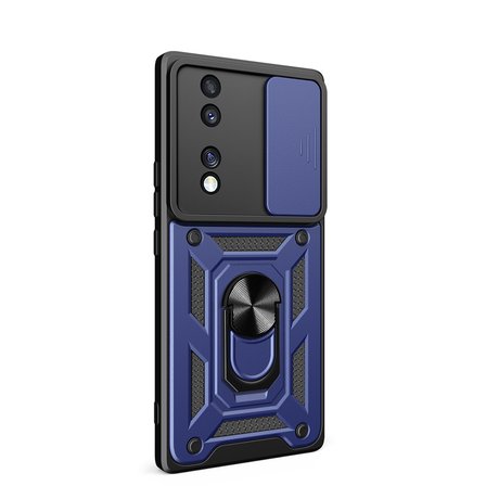 Honor 70 Uyumlu Kılıf Magnetik Standlı Kamera Korumalı MKST Sürgülü Vega Kapak-Mavi