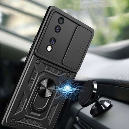 Honor 70 Uyumlu Kılıf Magnetik Standlı Kamera Korumalı MKST Sürgülü Vega Kapak-Mavi