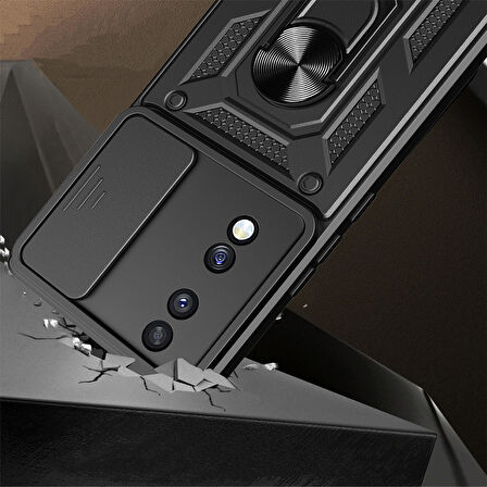 Honor 70 Uyumlu Kılıf Magnetik Standlı Kamera Korumalı Zore Sürgülü Vega Kapak-Mavi