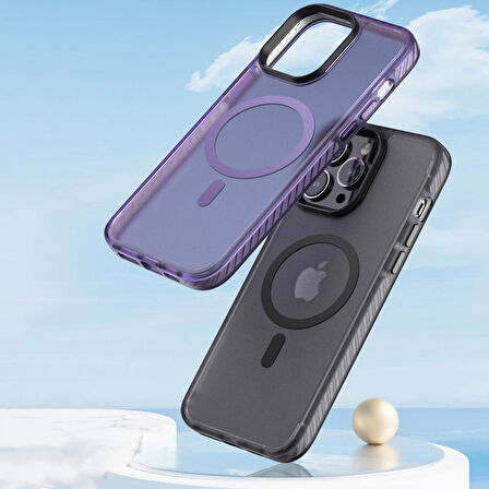 iPhone 14 Pro Max Uyumlu Mat Arka Yüzey Wireless Şarj Özellikli Zore Locik Kapak-Derin Mor