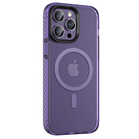 iPhone 14 Pro Max Uyumlu Mat Arka Yüzey Wireless Şarj Özellikli Zore Locik Kılıf-Derin Mor
