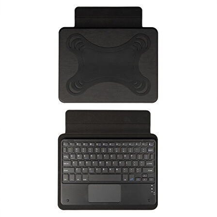 Uyumlu ​İNC Border Keyboard 10-11" inç Universal Bluetooh Bağlantılı Standlı Klavyeli Tablet Kılıfı-Siyah