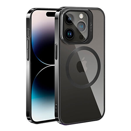 iPhone 14 Pro Max Uyumlu Magsafe Wireless Şarj Özellikli Standlı Zore Klon Kılıf-Siyah