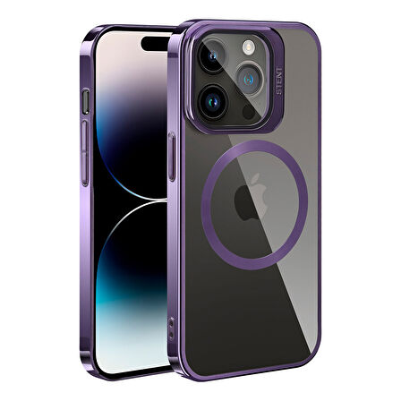 iPhone 14 Pro Uyumlu Magsafe Wireless Şarj Özellikli Standlı Zore Klon Kılıf-Derin Mor