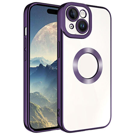 iPhone 15 Uyumlu Kamera Korumalı Logo Gösteren Zore Omega Kapak-Derin Mor