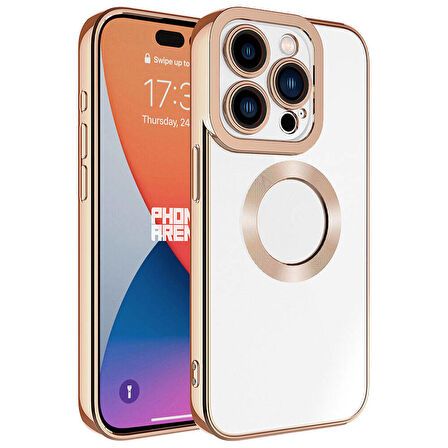 iPhone 15 Pro Uyumlu Kamera Korumalı Logo Gösteren Zore Omega Kapak-Rose Gold