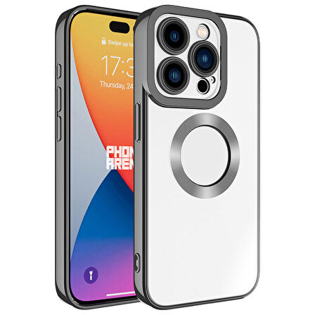 iPhone 15 Pro Uyumlu Kamera Korumalı Logo Gösteren Zore Omega Kapak-Koyu Gri