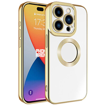 iPhone 15 Pro Max Uyumlu Kamera Korumalı Logo Gösteren Zore Omega Kapak-Gold