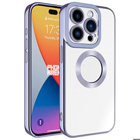 iPhone 15 Pro Max Uyumlu Kamera Korumalı Logo Gösteren Zore Omega Kapak-Lila