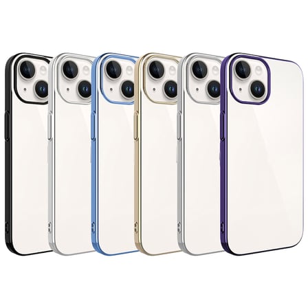 iPhone 15 Uyumlu Sert PC Renkli Çerçeveli Zore Riksos Kılıf-Gümüş