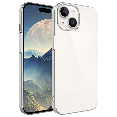 iPhone 15 Uyumlu Sert PC Renkli Çerçeveli Zore Riksos Kılıf-Gümüş