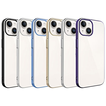 iPhone 15 Uyumlu Sert PC Renkli Çerçeveli Zore Riksos Kapak-Derin Mor