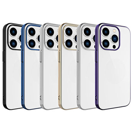 iPhone 15 Pro Uyumlu Sert PC Renkli Çerçeveli Zore Riksos Kılıf-Gold