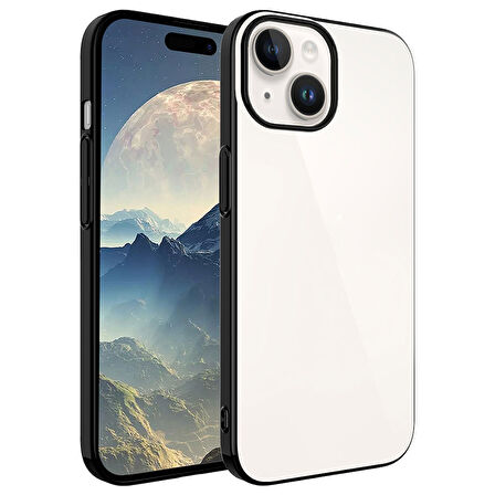 iPhone 15 Plus Uyumlu Sert PC Renkli Çerçeveli Zore Riksos Kılıf-Siyah