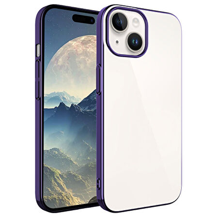 iPhone 15 Plus Uyumlu Sert PC Renkli Çerçeveli Zore Riksos Kılıf-Derin Mor
