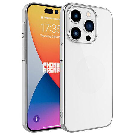 iPhone 15 Pro Max Uyumlu Sert PC Renkli Çerçeveli Zore Riksos Kılıf-Gümüş