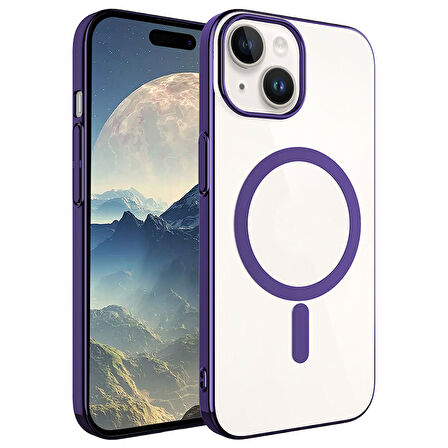 iPhone 15 Uyumlu Zore Wireless Şarj Özellikli Pixel Magsafe Kılıf-Derin Mor