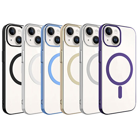 iPhone 15 Uyumlu Zore Wireless Şarj Özellikli Pixel Magsafe Kılıf-Derin Mor