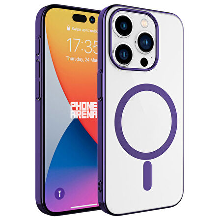 iPhone 15 Pro Uyumlu Zore Wireless Şarj Özellikli Pixel Magsafe Kılıf-Derin Mor