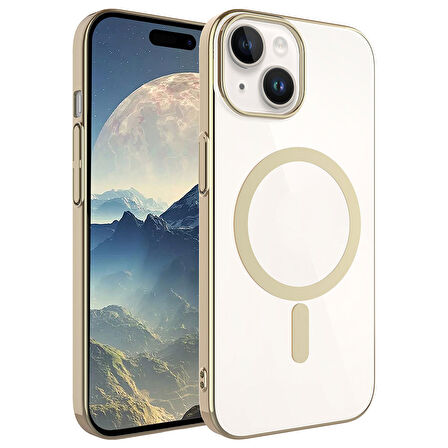 iPhone 15 Plus Uyumlu Zore Wireless Şarj Özellikli Pixel Magsafe Kılıf-Gold