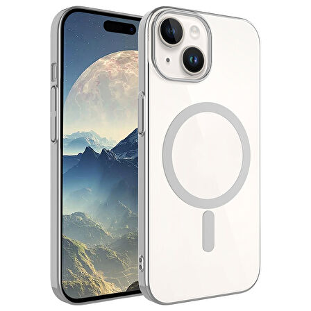iPhone 15 Plus Uyumlu Zore Wireless Şarj Özellikli Pixel Magsafe Kılıf-Koyu Gri