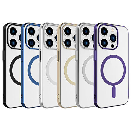 iPhone 15 Pro Max Uyumlu Zore Wireless Şarj Özellikli Pixel Magsafe Kılıf-Mavi