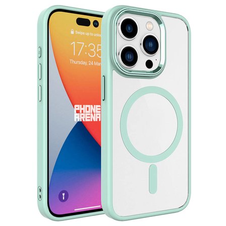 iPhone 15 Pro Uyumlu Wireless Şarj Özellikli NRTK Krom Magsafe Silikon Kılıf-Yeşil