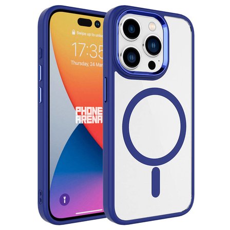 iPhone 15 Pro Max Uyumlu Wireless Şarj Özellikli Zore Krom Magsafe Silikon Kılıf-Lacivert
