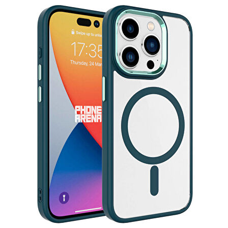 iPhone 15 Pro Max Uyumlu Wireless Şarj Özellikli Zore Krom Magsafe Silikon Kılıf-Koyu Yeşil