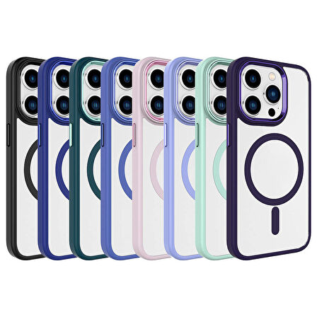 iPhone 15 Pro Max Uyumlu Wireless Şarj Özellikli Zore Krom Magsafe Silikon Kılıf-Pembe Açık