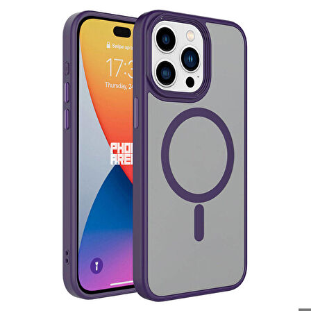 iPhone 15 Pro Uyumlu Mat Arka Yüzey Wireless Şarj Özellikli Zore Flet Magsafe Kapak-Derin Mor