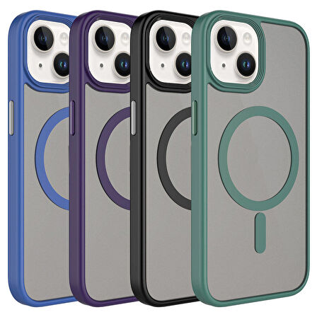 iPhone 15 Plus Uyumlu Mat Arka Yüzey Wireless Şarj Özellikli Zore Flet Magsafe Kılıf-Mavi