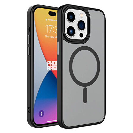 iPhone 15 Pro Max Uyumlu Mat Arka Yüzey Wireless Şarj Özellikli Zore Flet Magsafe Kılıf-Siyah