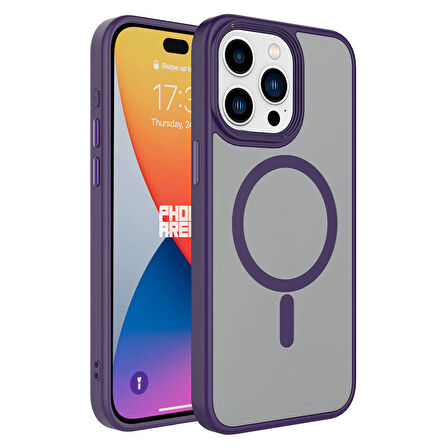 iPhone 15 Pro Max Uyumlu Mat Arka Yüzey Wireless Şarj Özellikli Zore Flet Magsafe Kılıf-Derin