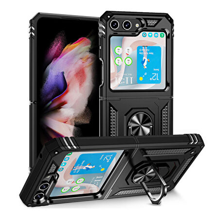 Galaxy Z Flip 5 Uyumlu Ensueno Vega Kapak-Siyah