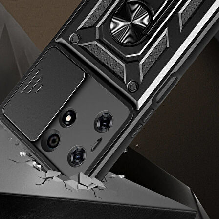 Tecno Spark 10 Pro Kılıf Magnetik Standlı Kamera Korumalı Zore Sürgülü Vega Kapak-Mavi