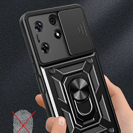 Tecno Spark 10 Pro Kılıf Magnetik Standlı Kamera Korumalı Zore Sürgülü Vega Kapak-Mavi
