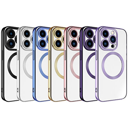 iPhone 15 Pro Uyumlu Magsafe Wireless Şarj Özellikli Zore Setro Silikon-Derin Mor