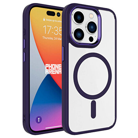 Apple iPhone 15 Pro Max Kılıf Wireless Şarj Özellikli Zore Krom Magsafe Silikon Kapak-Derin Mor