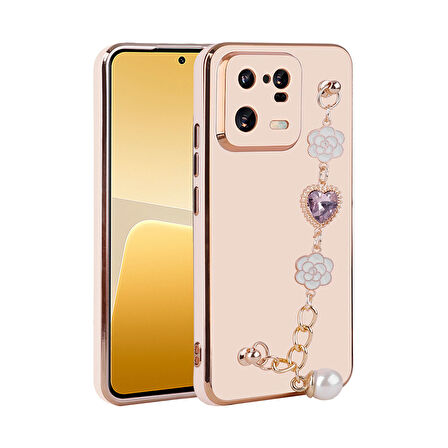 Xiaomi Mi 13 Pro Kılıf El Tutamaçlı Kamera Korumalı Zore Taka Silikon Kapak-Pembe