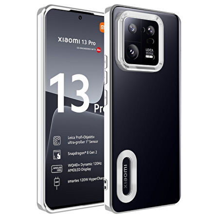 Xiaomi Mi 13 Pro Kılıf Kamera Korumalı Logo Gösteren Zore Omega Kapak-Gümüş