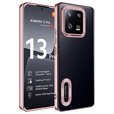 Xiaomi Mi 13 Pro Kılıf Kamera Korumalı Logo Gösteren Zore Omega Kapak-Rose Gold