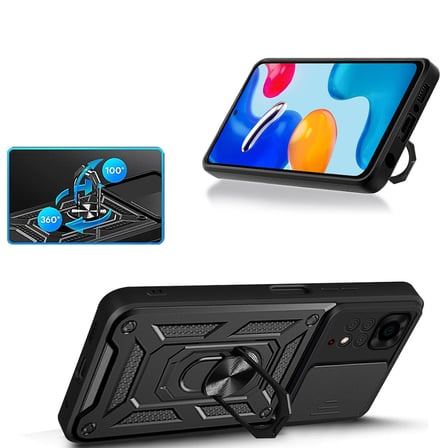 Xiaomi Redmi Note 11S Global Kılıf Sürgülü Kamera Koruyucu Manyetik Standlı Tank Koruma Novatech