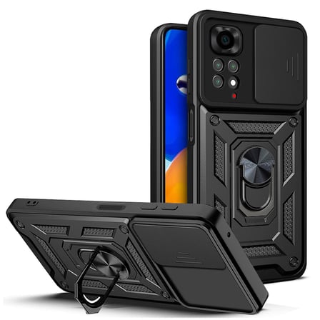 Xiaomi Redmi Note 11S Global Kılıf Sürgülü Kamera Koruyucu Manyetik Standlı Tank Koruma Novatech
