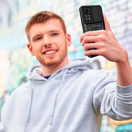 Xiaomi Redmi Note 11S Global Kılıf Sürgülü Kamera Koruyucu Manyetik Standlı Tank Koruma Novatech