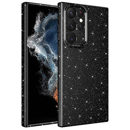Galaxy S22 Ultra Uyumlu Kamera Korumalı Simli Lüks Zore Koton Kılıf-Siyah