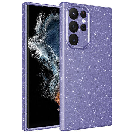 Galaxy S22 Ultra Uyumlu Kamera Korumalı Simli Lüks Zore Koton Kılıf-Mor