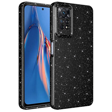 Xiaomi Redmi Note 12 Pro 4G Kılıf Kamera Korumalı Simli Lüks Zore Koton Kapak-Siyah