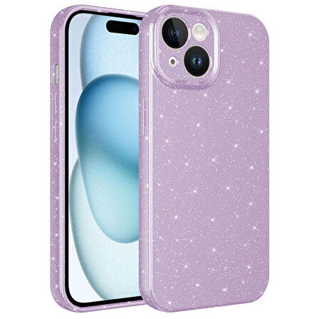iPhone 15 Uyumlu Kamera Korumalı Simli Lüks Zore Koton Kapak-Lila