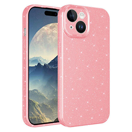 iPhone 15 Kılıf Kamera Korumalı Simli Lüks Koton Kılıf